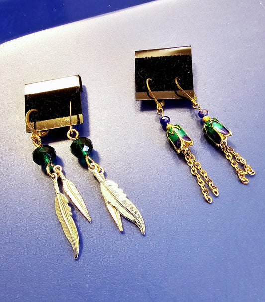 Vibrant Enamel Feather Dangle Pierced Multicolor Earrings - Fabulous!