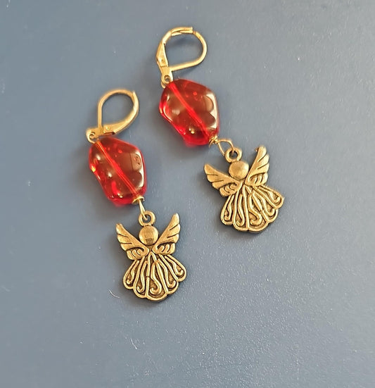 Red and Silver Angel Earrings